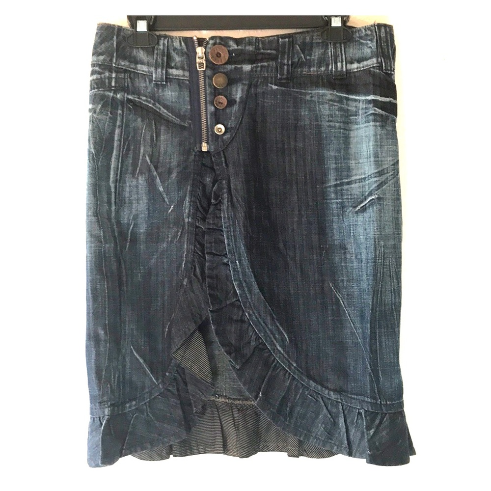 Miss Sixty Denim Washed Ruffle Split Skirt